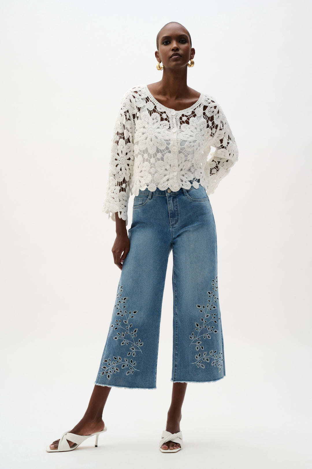 Joseph Ribkoff Crochet Boxy Cardigan  262958  Vanilla