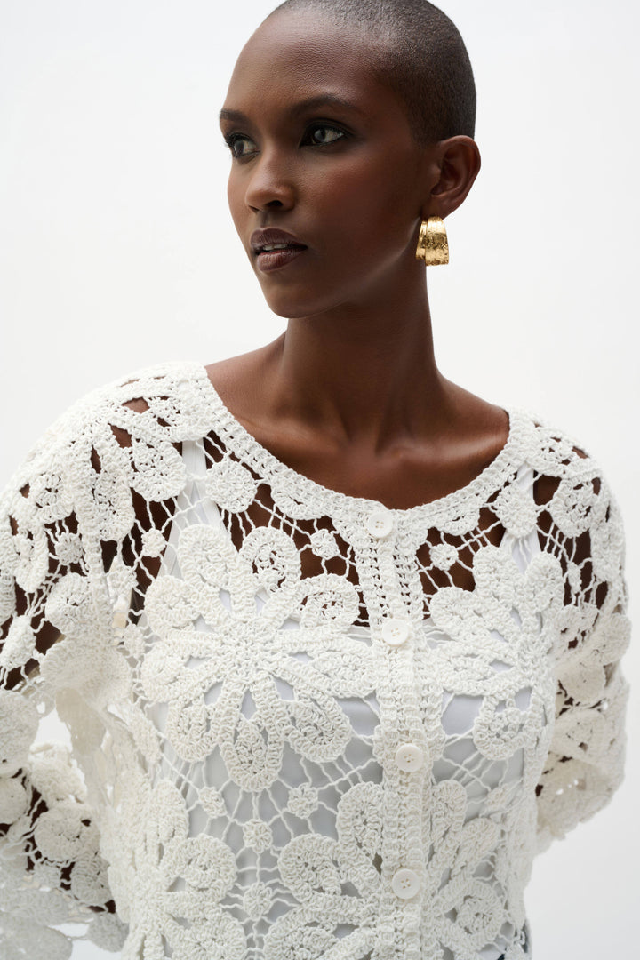 Joseph Ribkoff Crochet Boxy Cardigan  262958  Vanilla