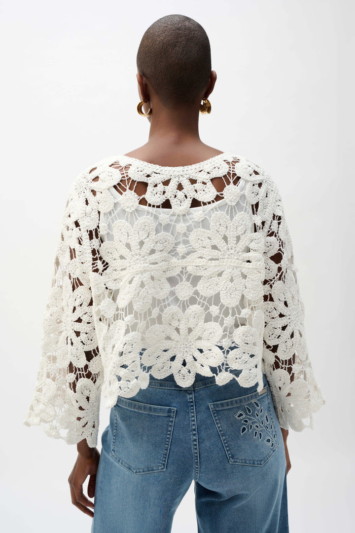 Joseph Ribkoff Crochet Boxy Cardigan  262958  Vanilla