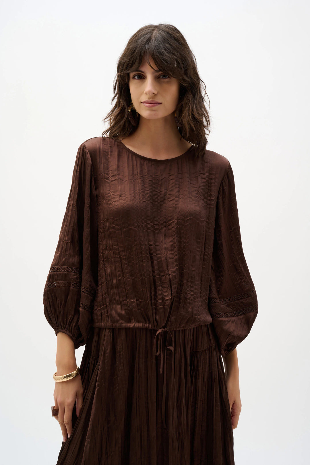Joseph Ribkoff Pleated Satin Cocoon Top  262959  Mahogany