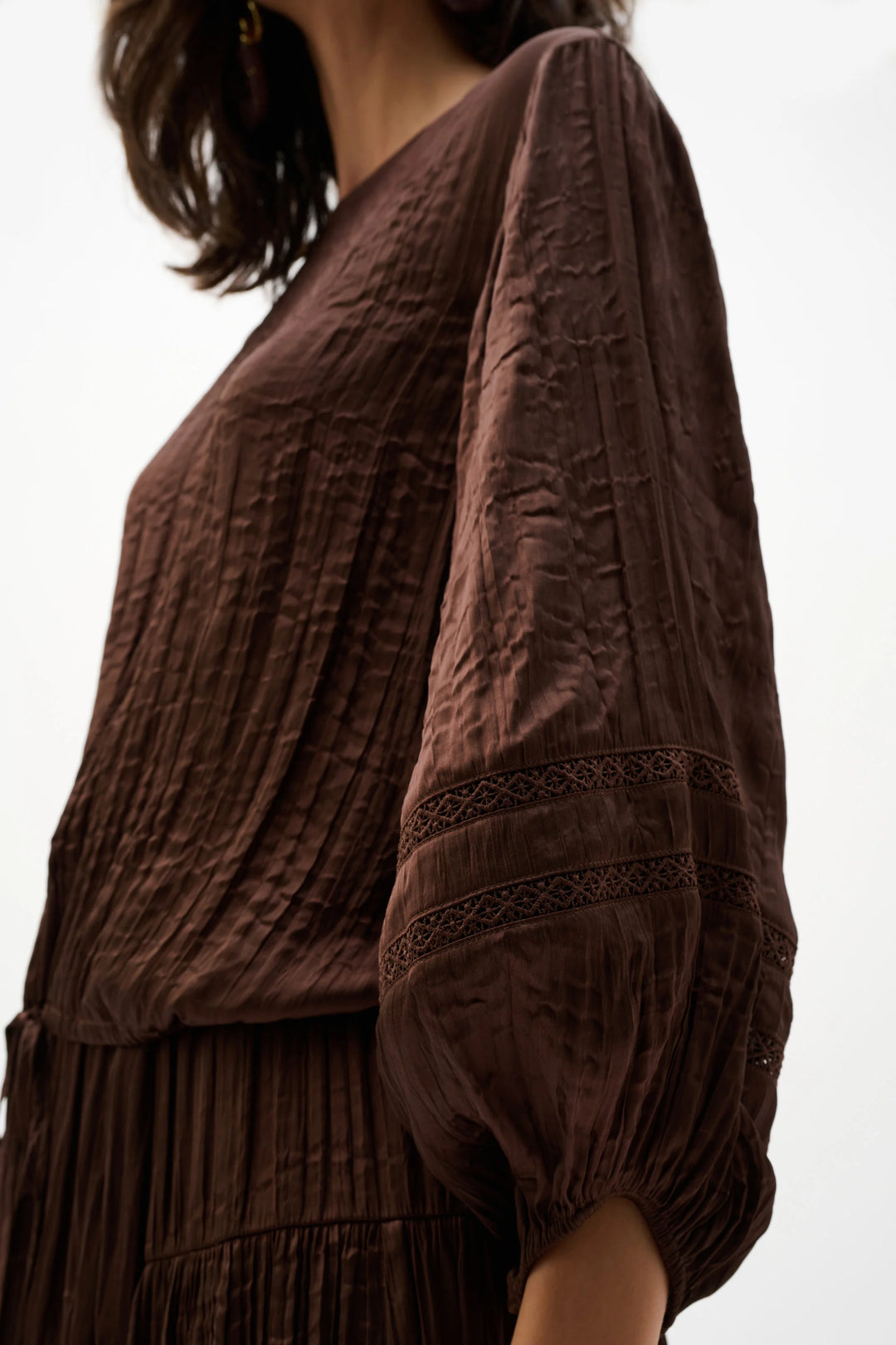 Joseph Ribkoff Pleated Satin Cocoon Top  262959  Mahogany