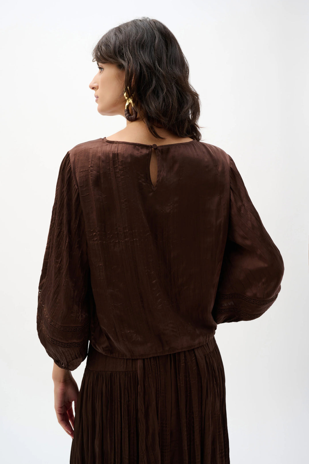 Joseph Ribkoff Pleated Satin Cocoon Top  262959  Mahogany