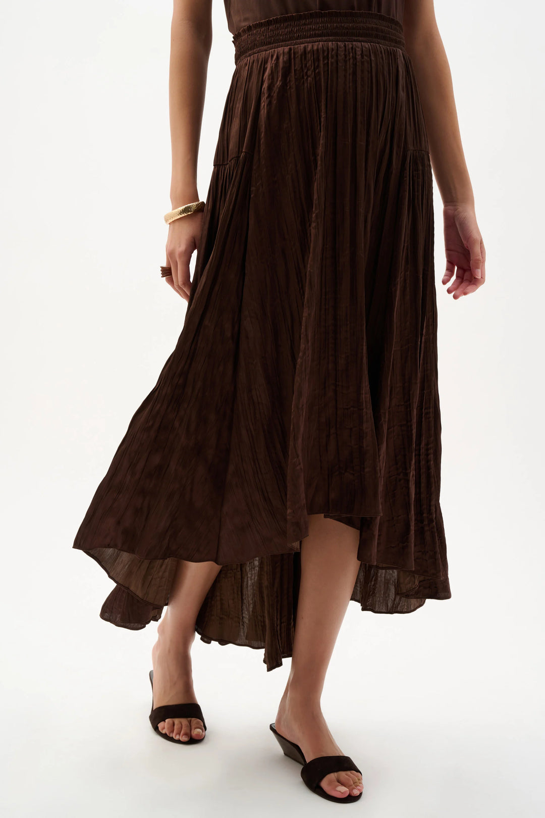 Joseph Ribkoff Pleated Satin Flare Skirt  262960  Mahogany