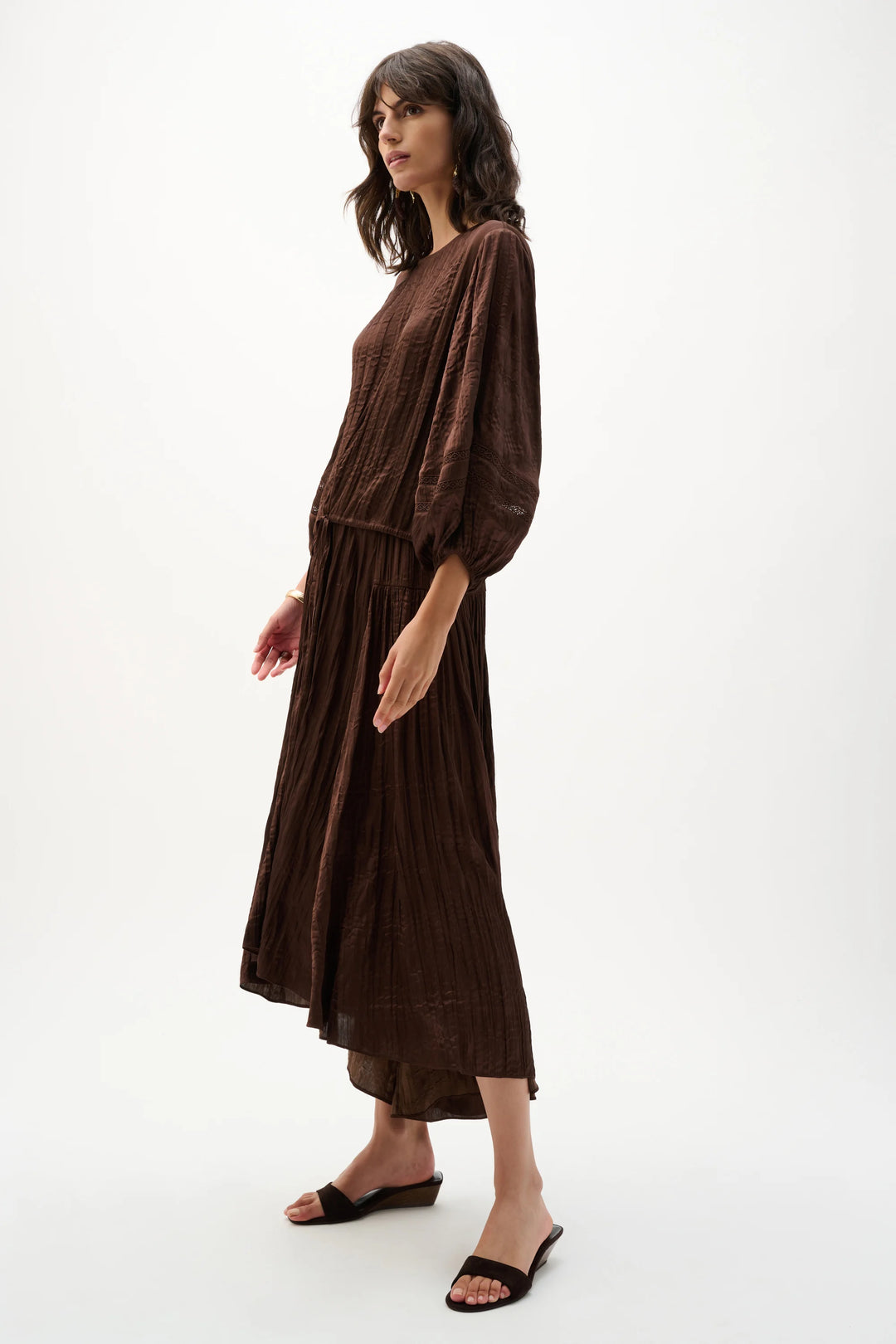 Joseph Ribkoff Pleated Satin Flare Skirt  262960  Mahogany
