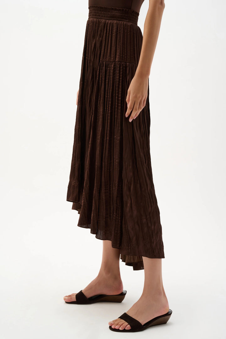 Joseph Ribkoff Pleated Satin Flare Skirt  262960  Mahogany