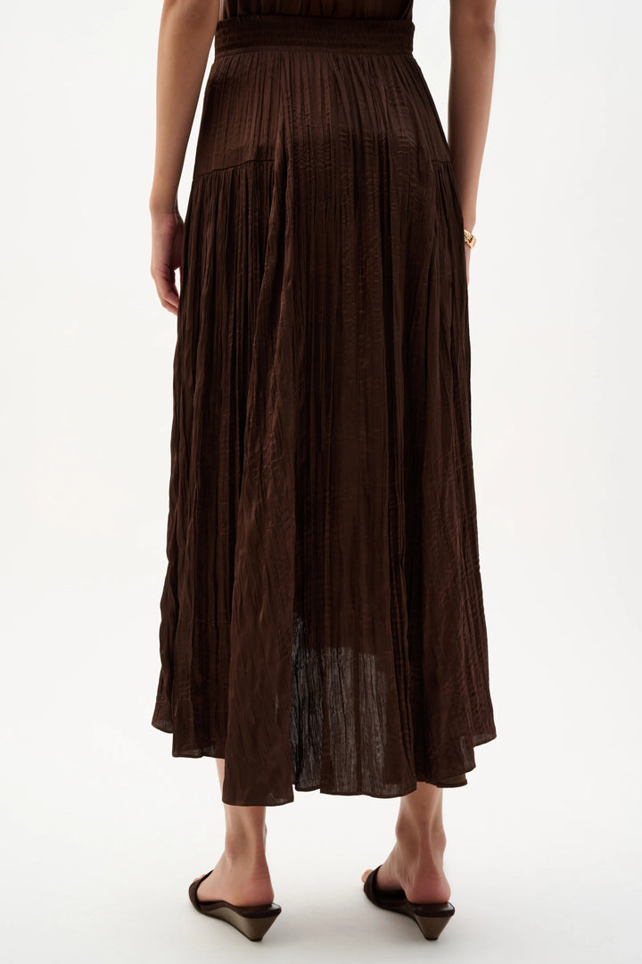 Joseph Ribkoff Pleated Satin Flare Skirt  262960  Mahogany