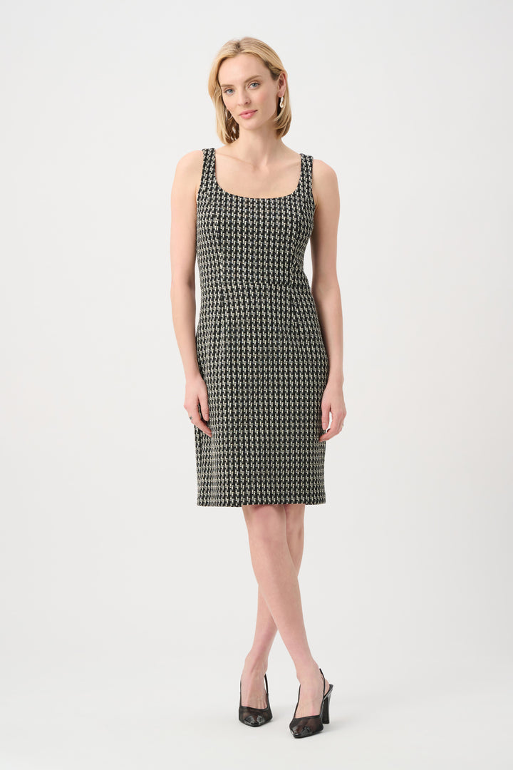 Joseph Ribkoff Jacquard Geometic Shift Dress  263018  Black/Off White