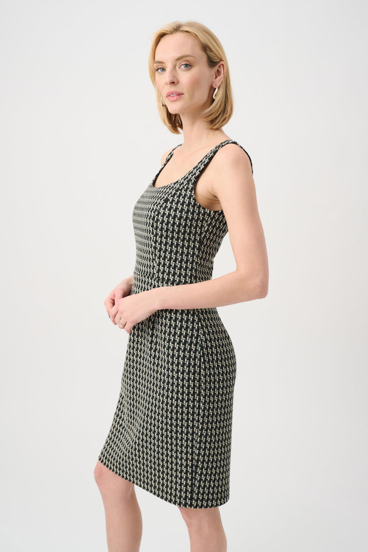 Joseph Ribkoff Jacquard Geometic Shift Dress  263018  Black/Off White