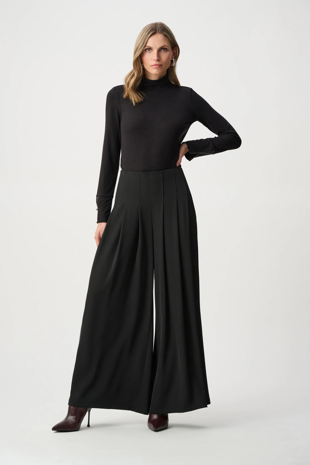 Joseph Ribkoff Woven Twill Wide Leg Pant  263040  Black