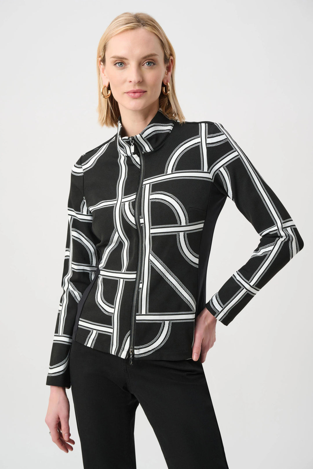 Joseph Ribkoff Geometric Fitted Jacket  263055  Black/Off White