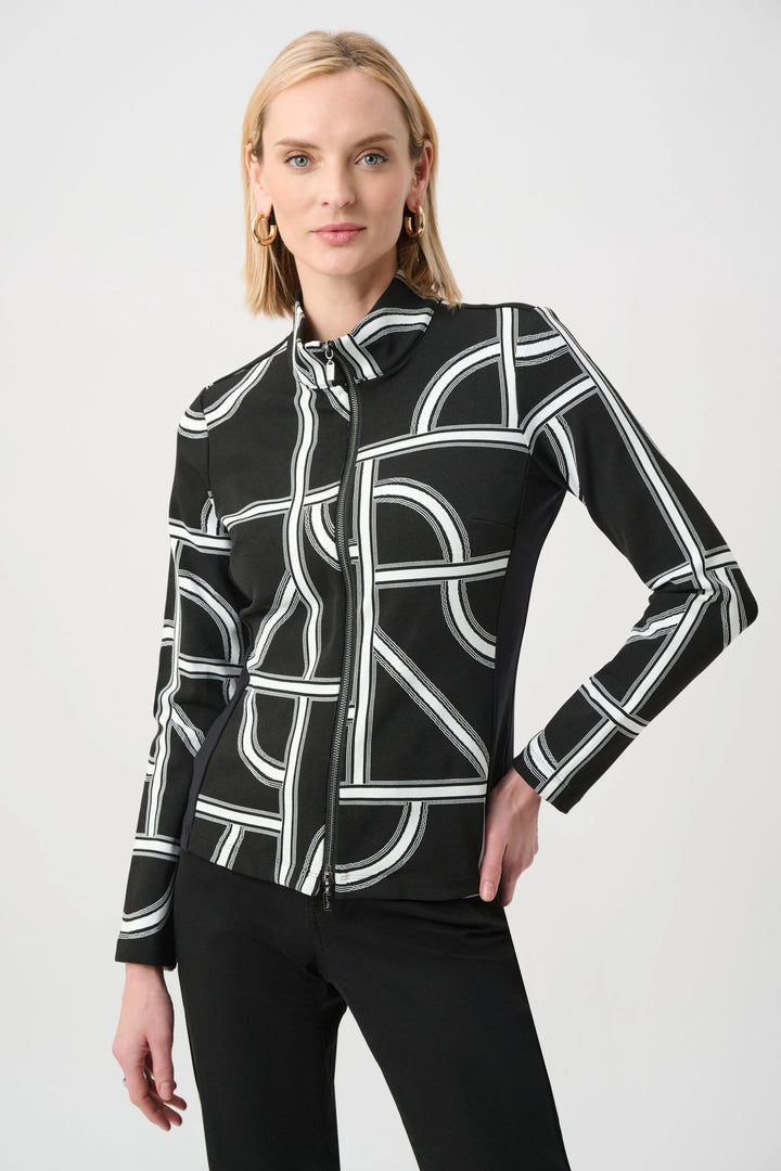 Joseph Ribkoff Geometric Fitted Jacket  263055  Black/Off White
