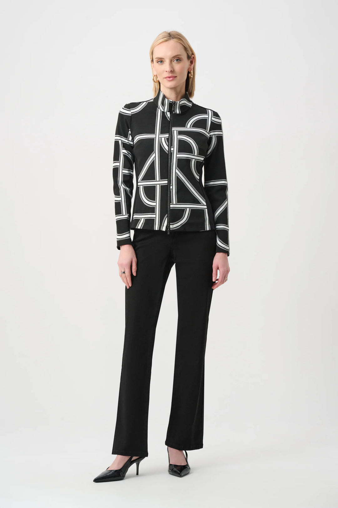 Joseph Ribkoff Geometric Fitted Jacket  263055  Black/Off White
