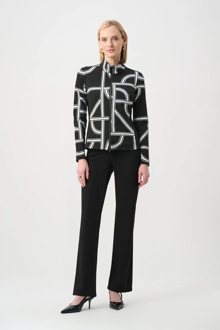 Joseph Ribkoff Geometric Fitted Jacket  263055  Black/Off White