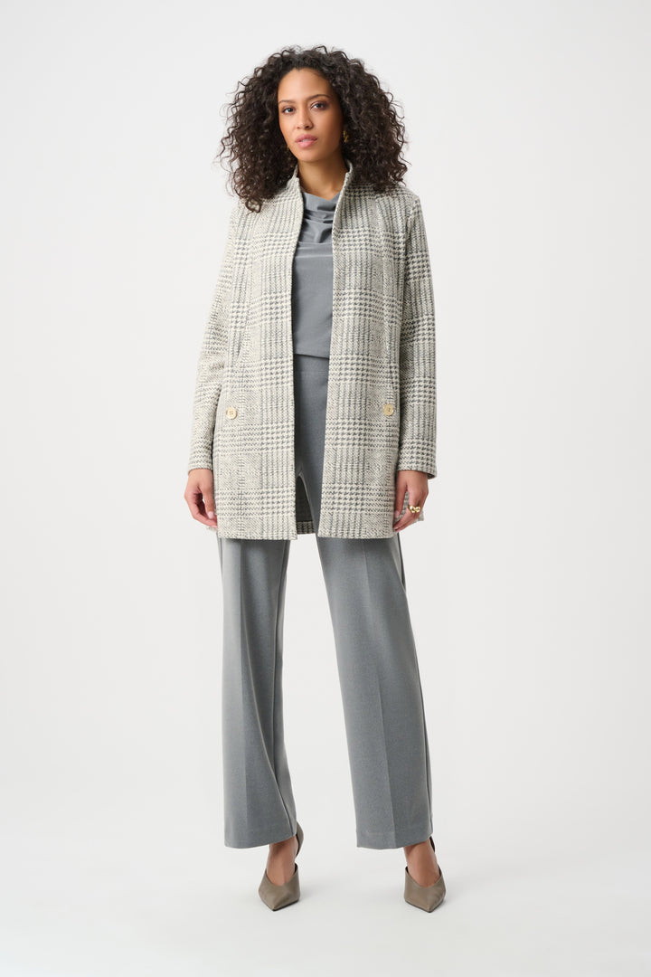 Joseph Ribkoff Jacquard Plaid A-Line Coat  263072  Off White/Grey