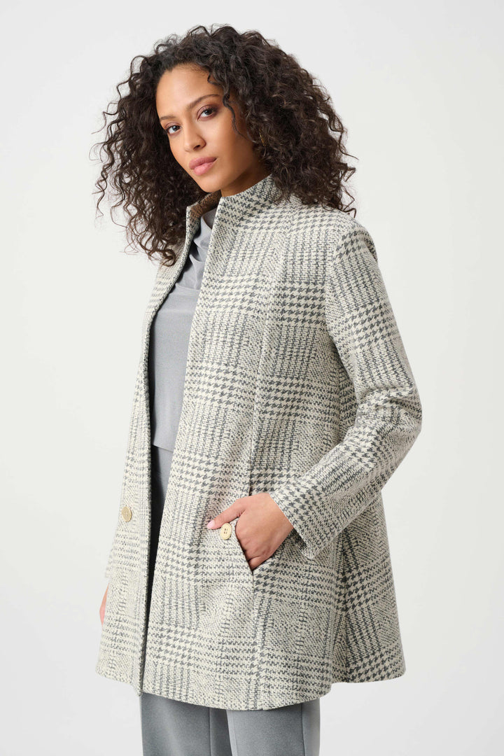 Joseph Ribkoff Jacquard Plaid A-Line Coat  263072  Off White/Grey