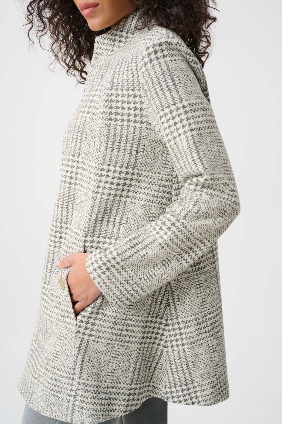 Joseph Ribkoff Jacquard Plaid A-Line Coat  263072  Off White/Grey