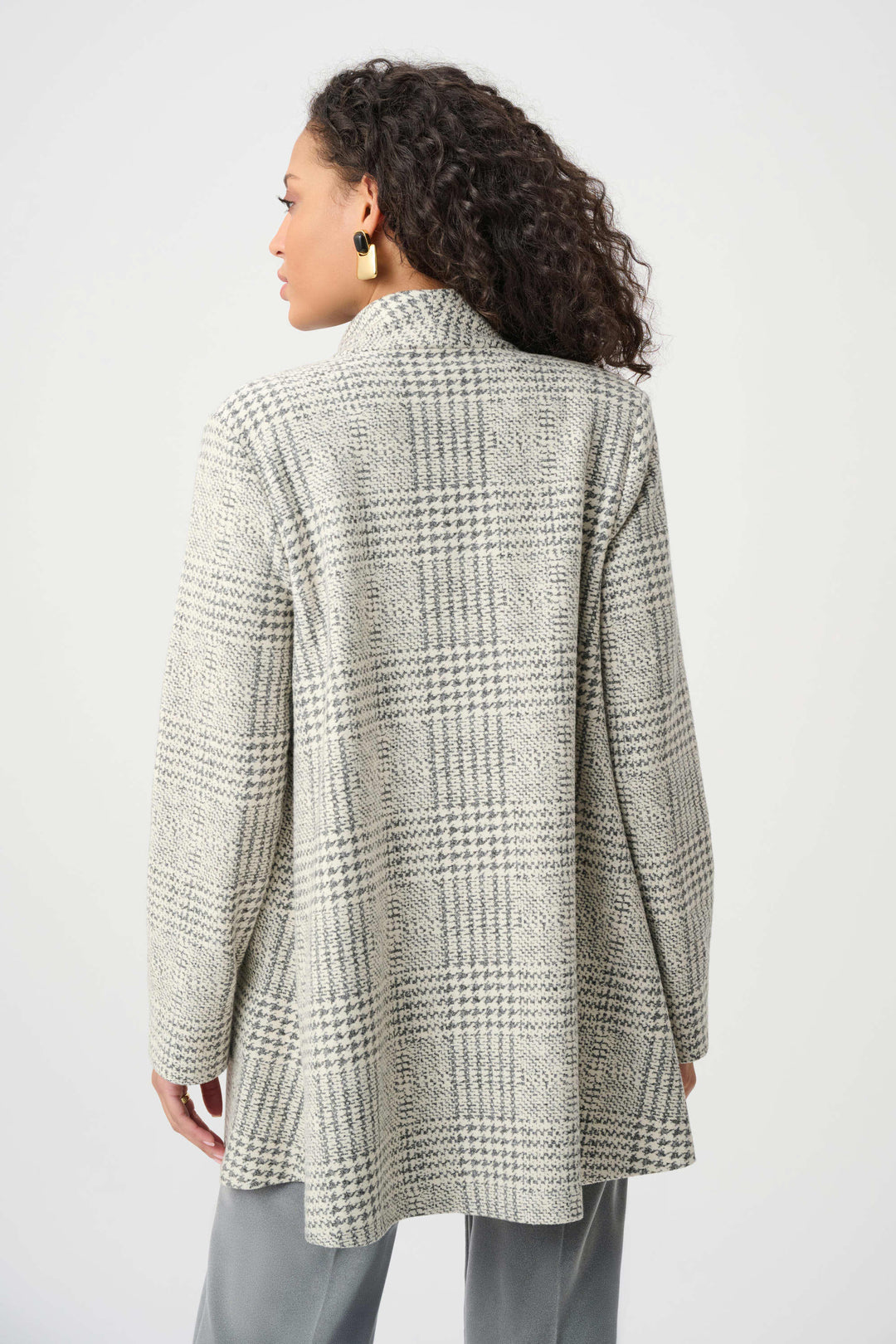 Joseph Ribkoff Jacquard Plaid A-Line Coat  263072  Off White/Grey