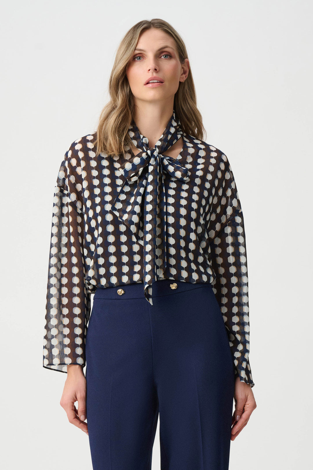 Joseph Ribkoff Tie-Neck Blouse  263102  Brown/Multi