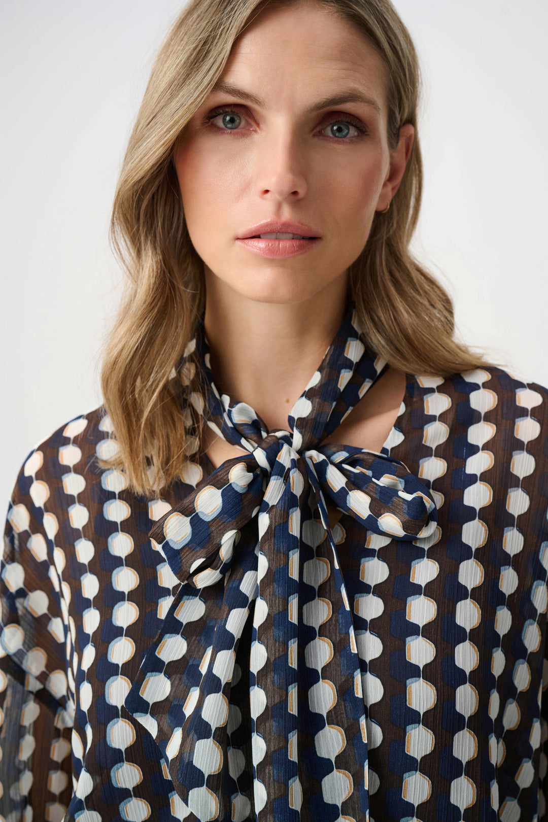 Joseph Ribkoff Tie-Neck Blouse  263102  Brown/Multi
