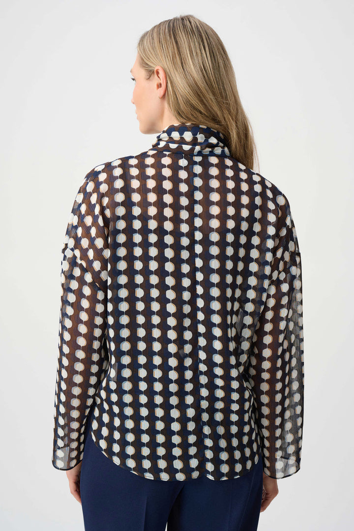 Joseph Ribkoff Tie-Neck Blouse  263102  Brown/Multi