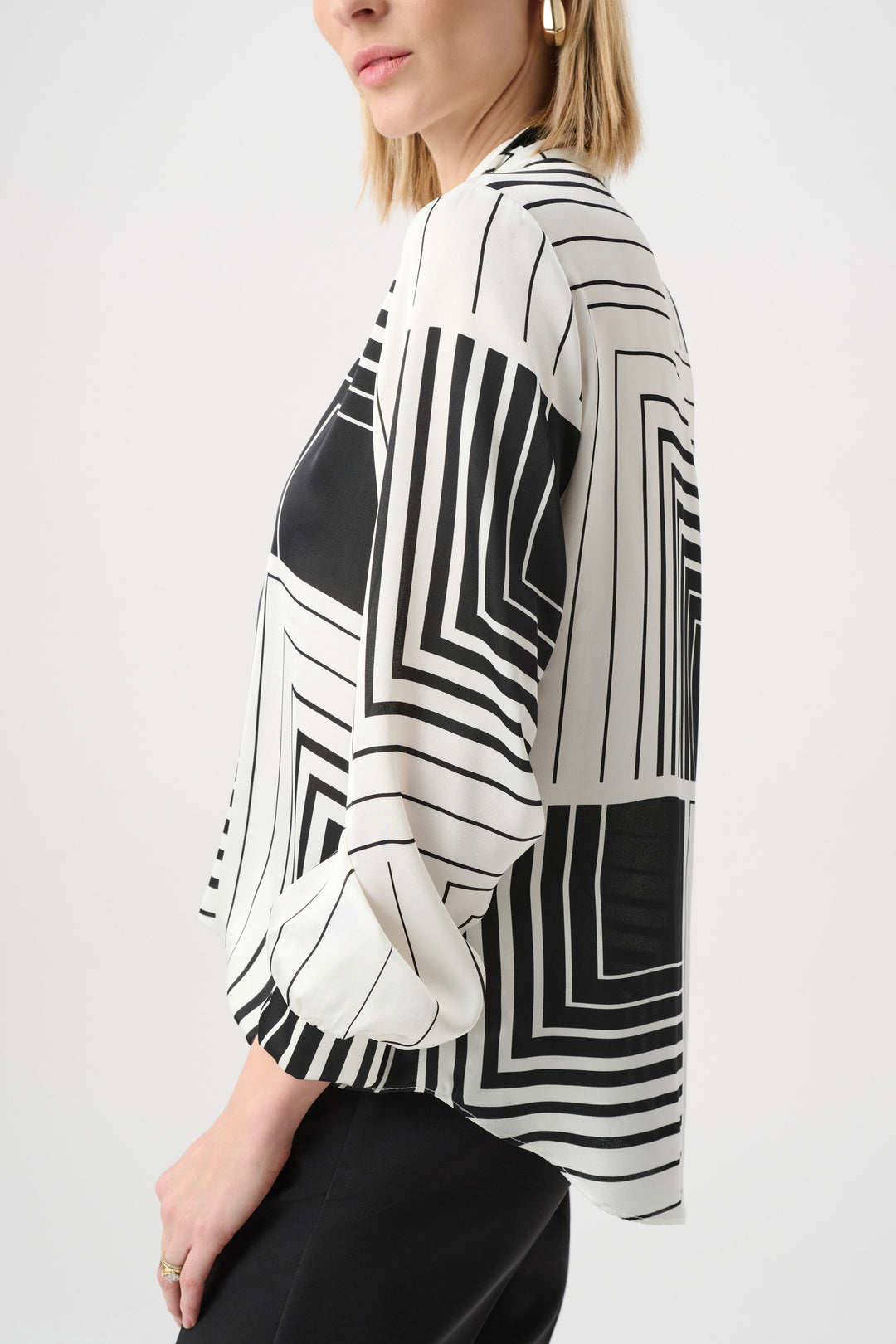 Joseph Ribkoff Satin Geometric Print Boxy Top  263153  White//Black