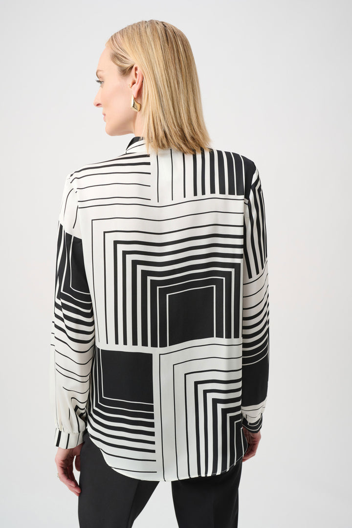 Joseph Ribkoff Satin Geometric Print Boxy Top  263153  White//Black