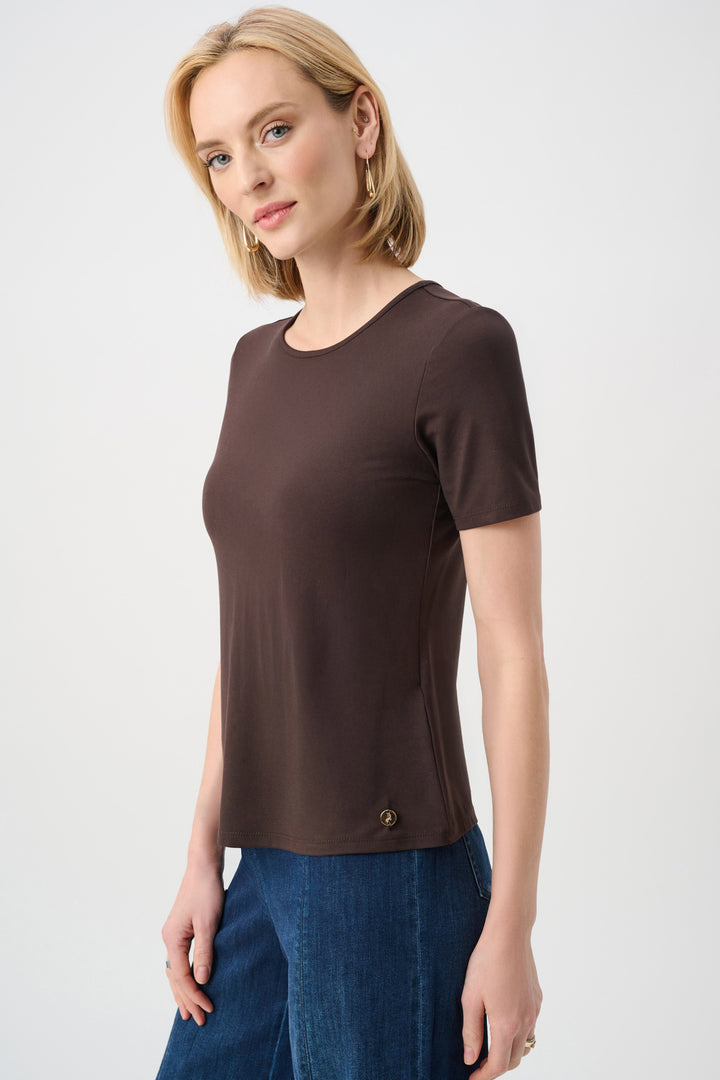 Joseph Ribkoff Jersey Fitted Crew Neck Top  263164  Mocha