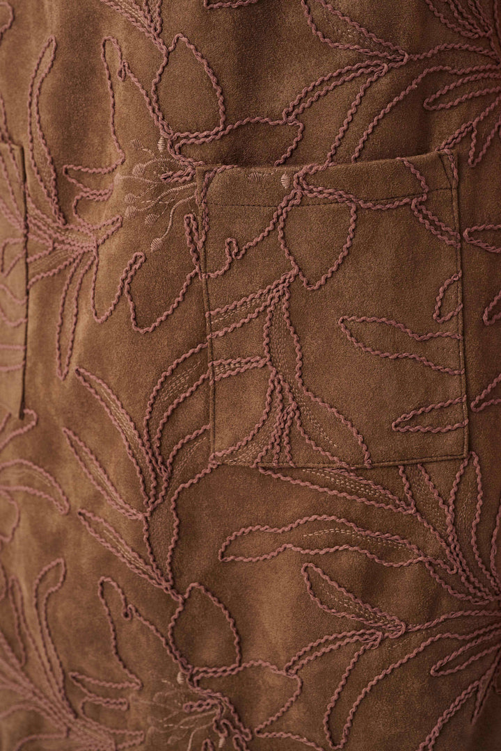 Joseph Ribkoff Embroidered Suede Boat-Neck Shift Dress  263185  Brown