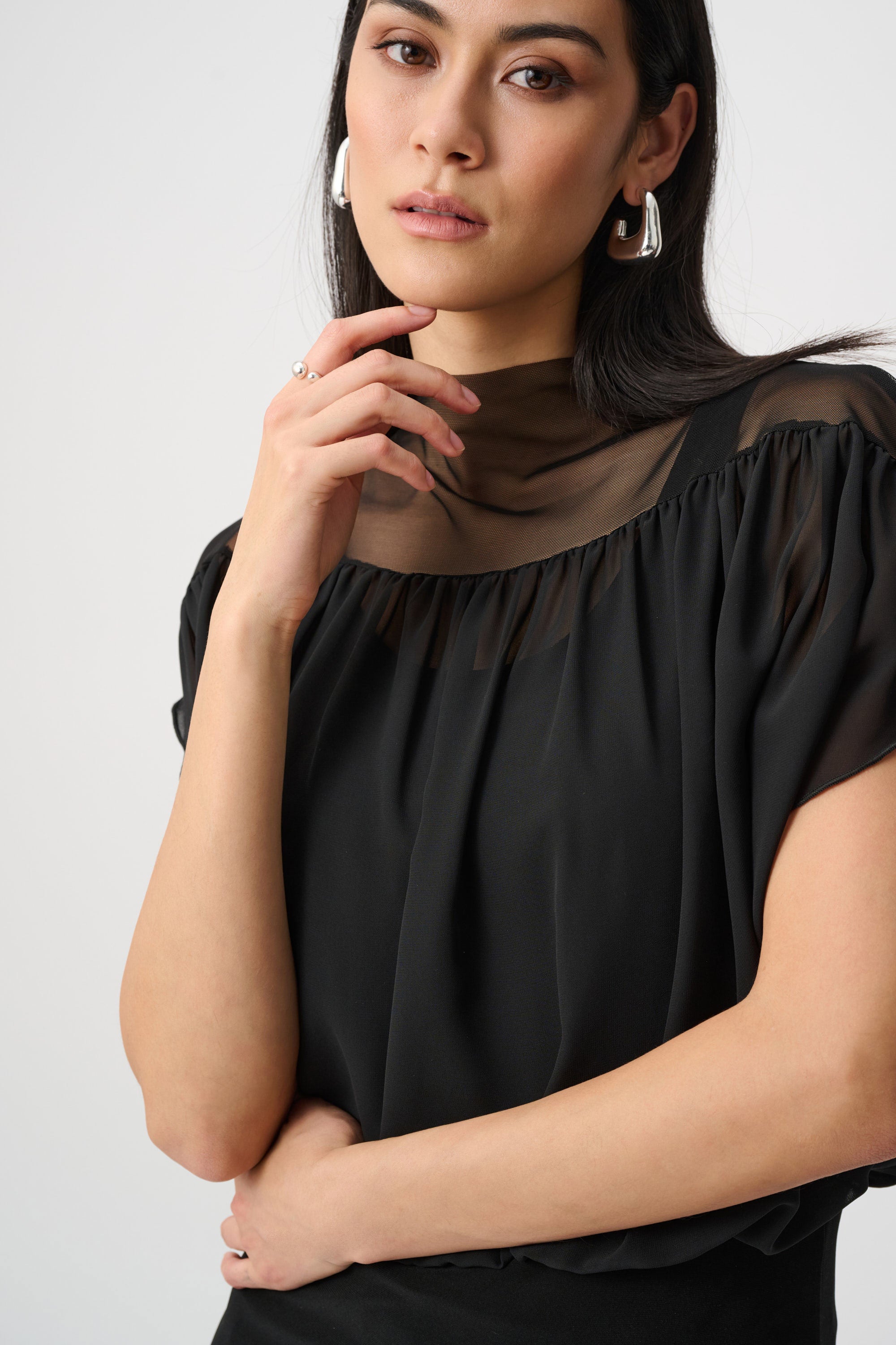 Joseph Ribkoff Chiffon and Silky Knit Blouson Top 263198 Black