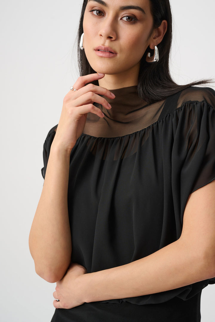 Joseph Ribkoff Chiffon and Silky Knit Blouson Top  263198  Black