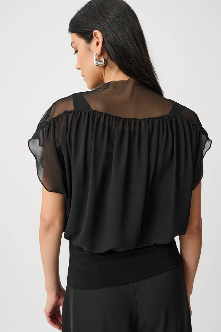 Joseph Ribkoff Chiffon and Silky Knit Blouson Top  263198  Black