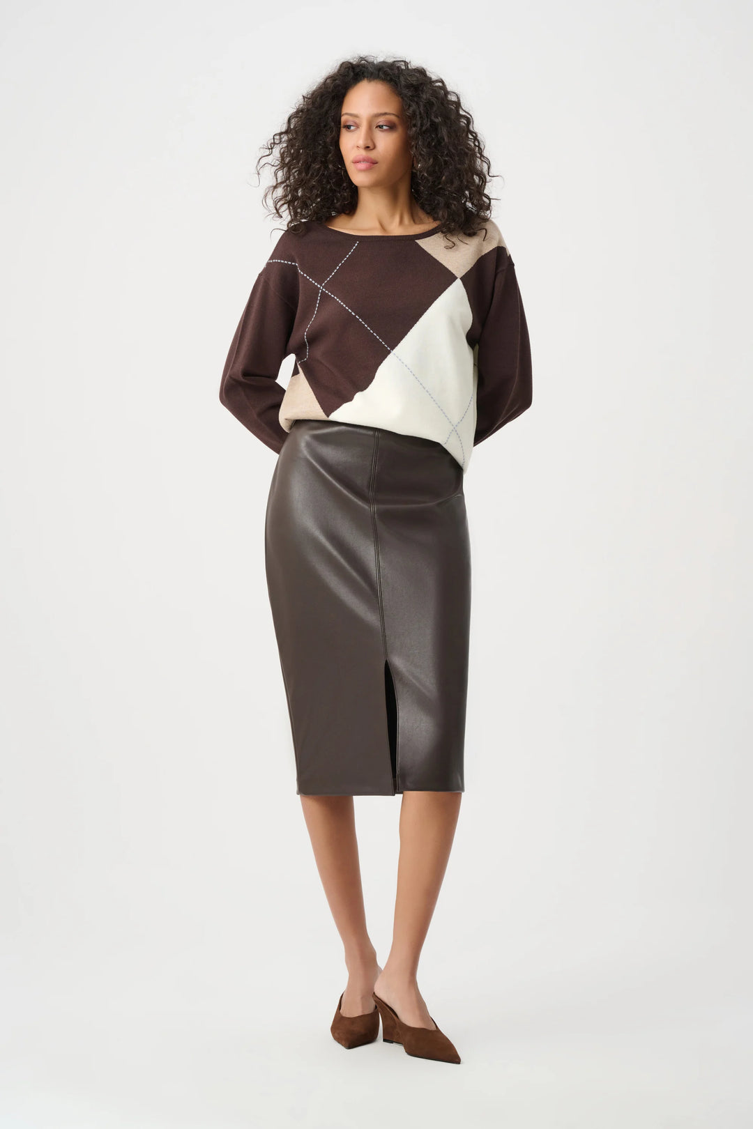 Joseph Ribkoff Bonded Leatherette Pencil Skirt  263213  Mocha
