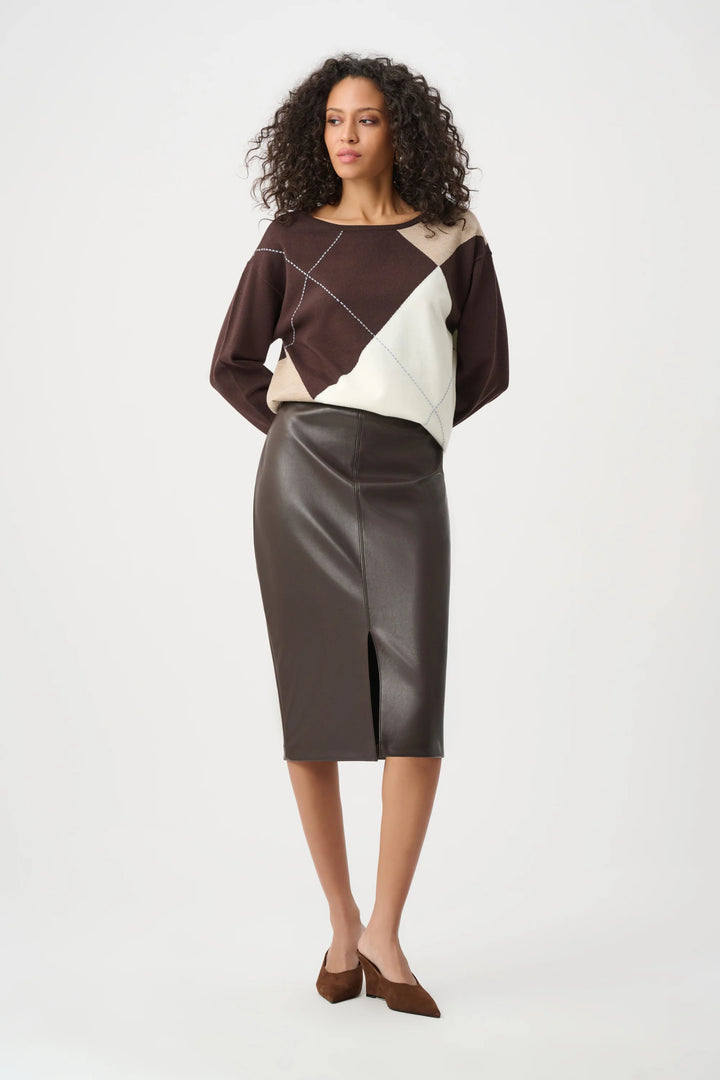 Joseph Ribkoff Bonded Leatherette Pencil Skirt  263213  Mocha