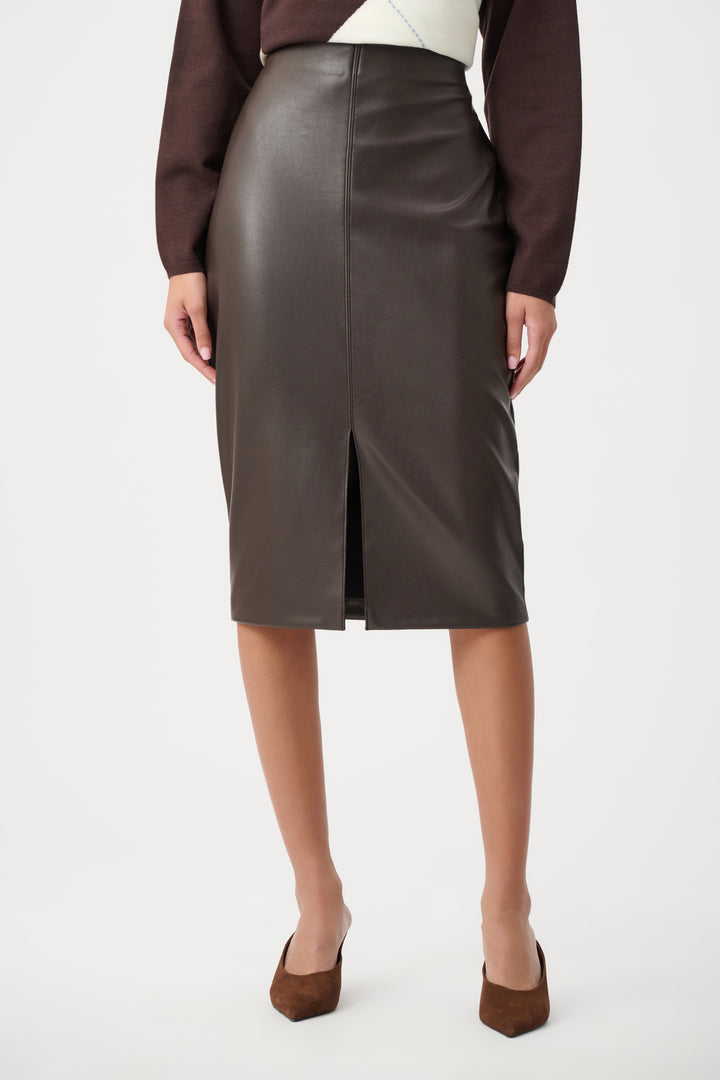 Joseph Ribkoff Bonded Leatherette Pencil Skirt  263213  Mocha