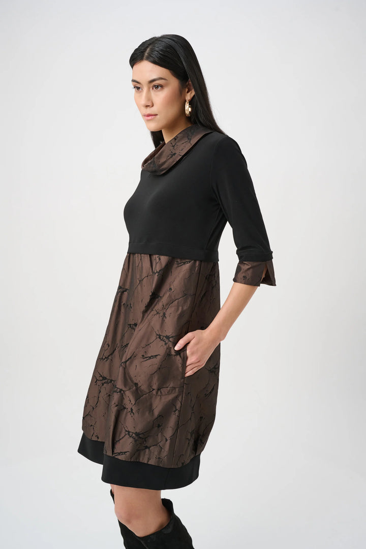 Joseph Ribkoff Jacquard Memory and Knit Cocoon Dress  263219  Brown/Black