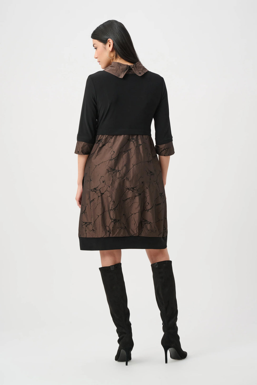 Joseph Ribkoff Jacquard Memory and Knit Cocoon Dress  263219  Brown/Black