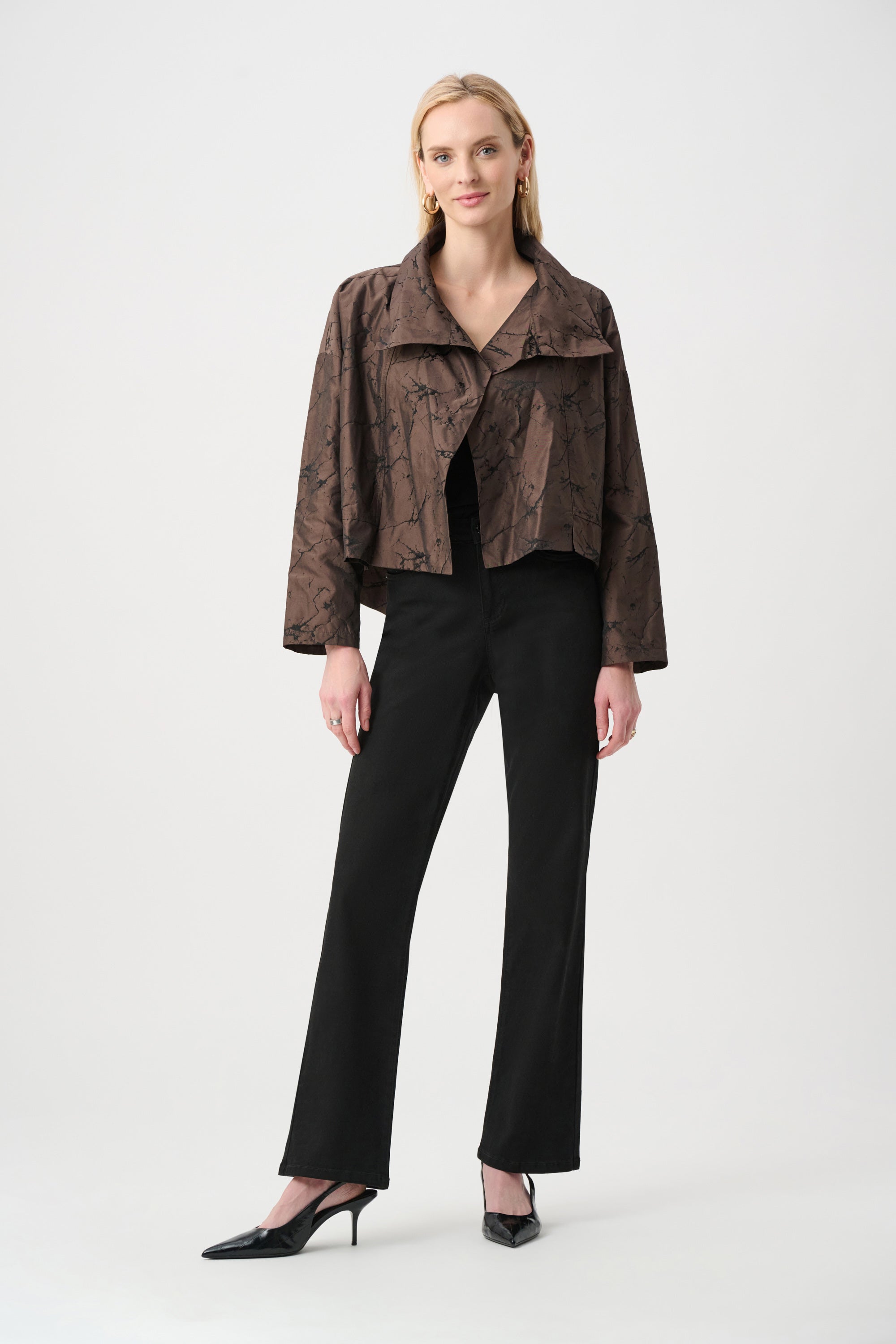 Joseph Ribkoff Jacquard Memory Asymetrical Jacket 263222 Brown
