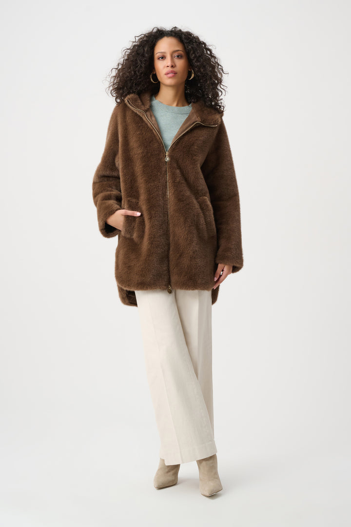 Joseph Ribkoff Faux Fur Hooded Coat  263914  Dark Mink
