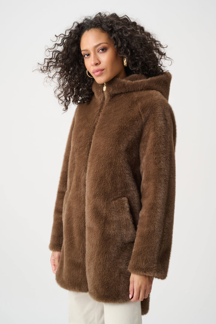 Joseph Ribkoff Faux Fur Hooded Coat  263914  Dark Mink