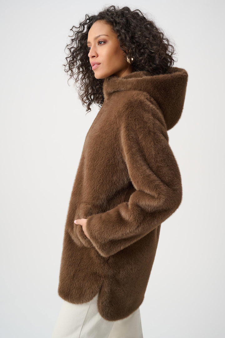 Joseph Ribkoff Faux Fur Hooded Coat  263914  Dark Mink