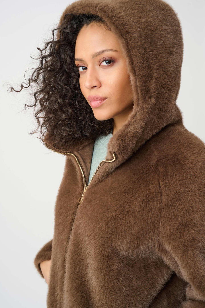 Joseph Ribkoff Faux Fur Hooded Coat  263914  Dark Mink