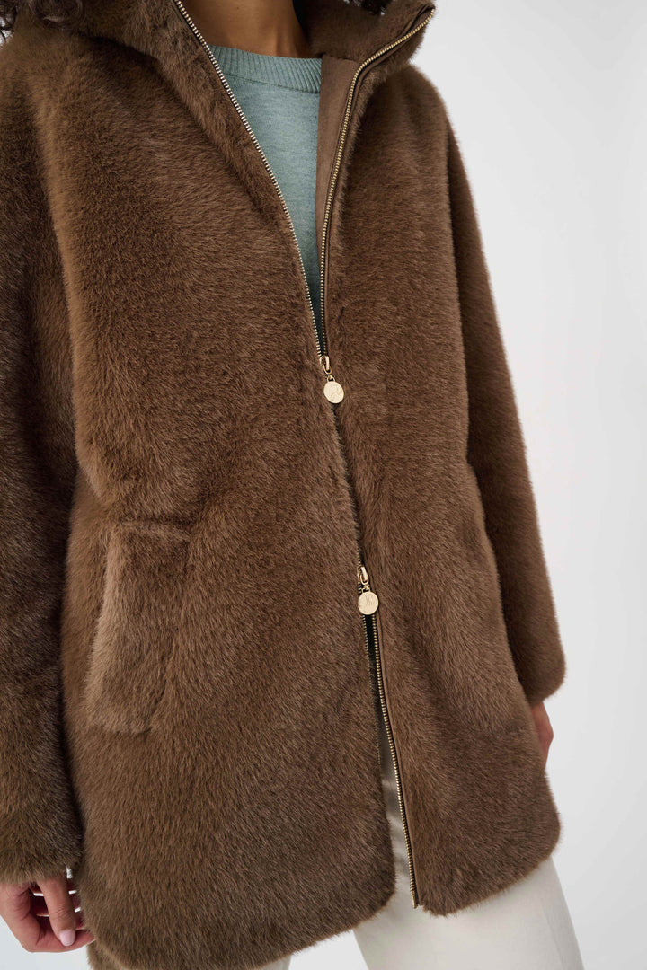 Joseph Ribkoff Faux Fur Hooded Coat  263914  Dark Mink