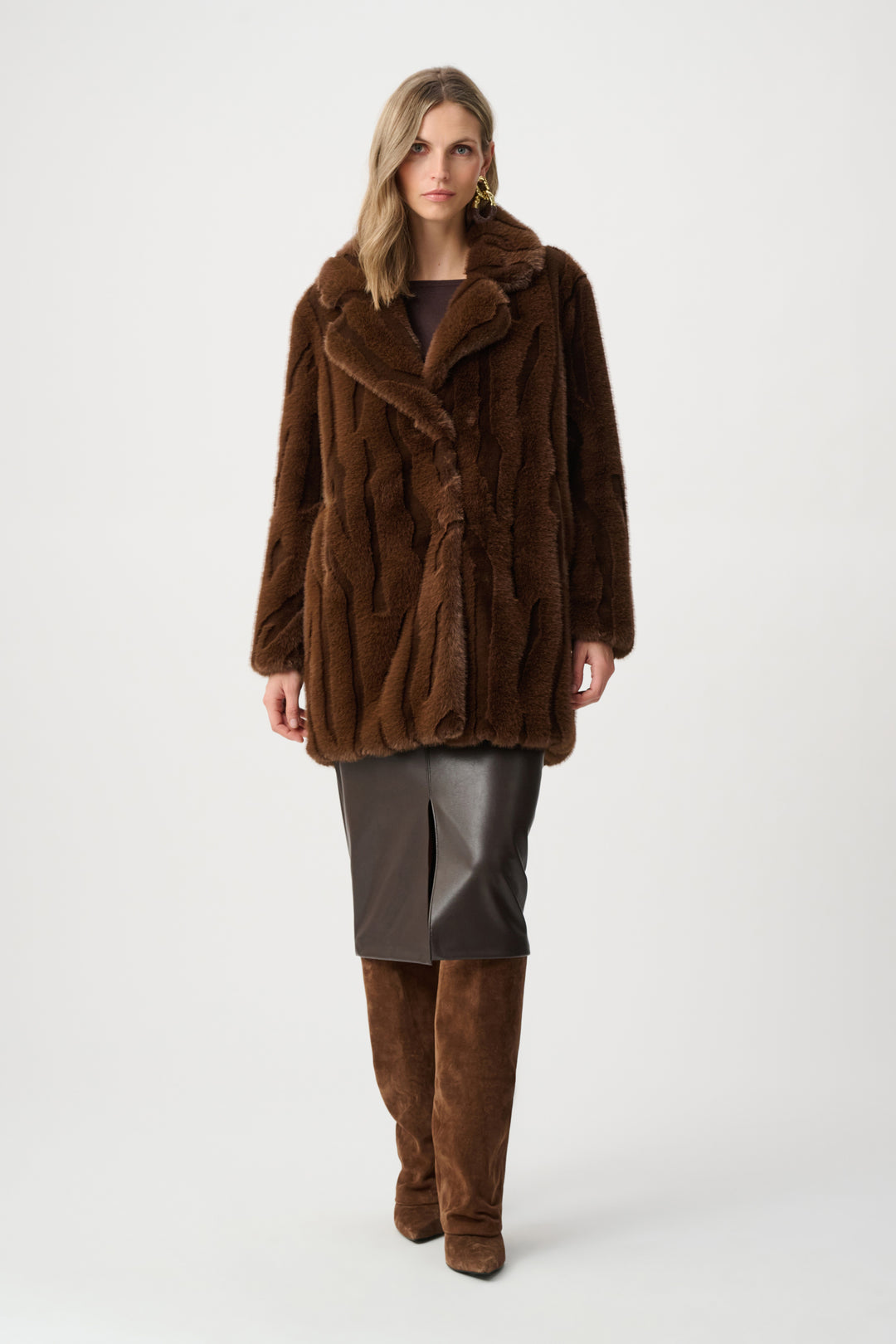 Joseph Ribkoff Faux Fur Notch Collared Coat  263916  Brown