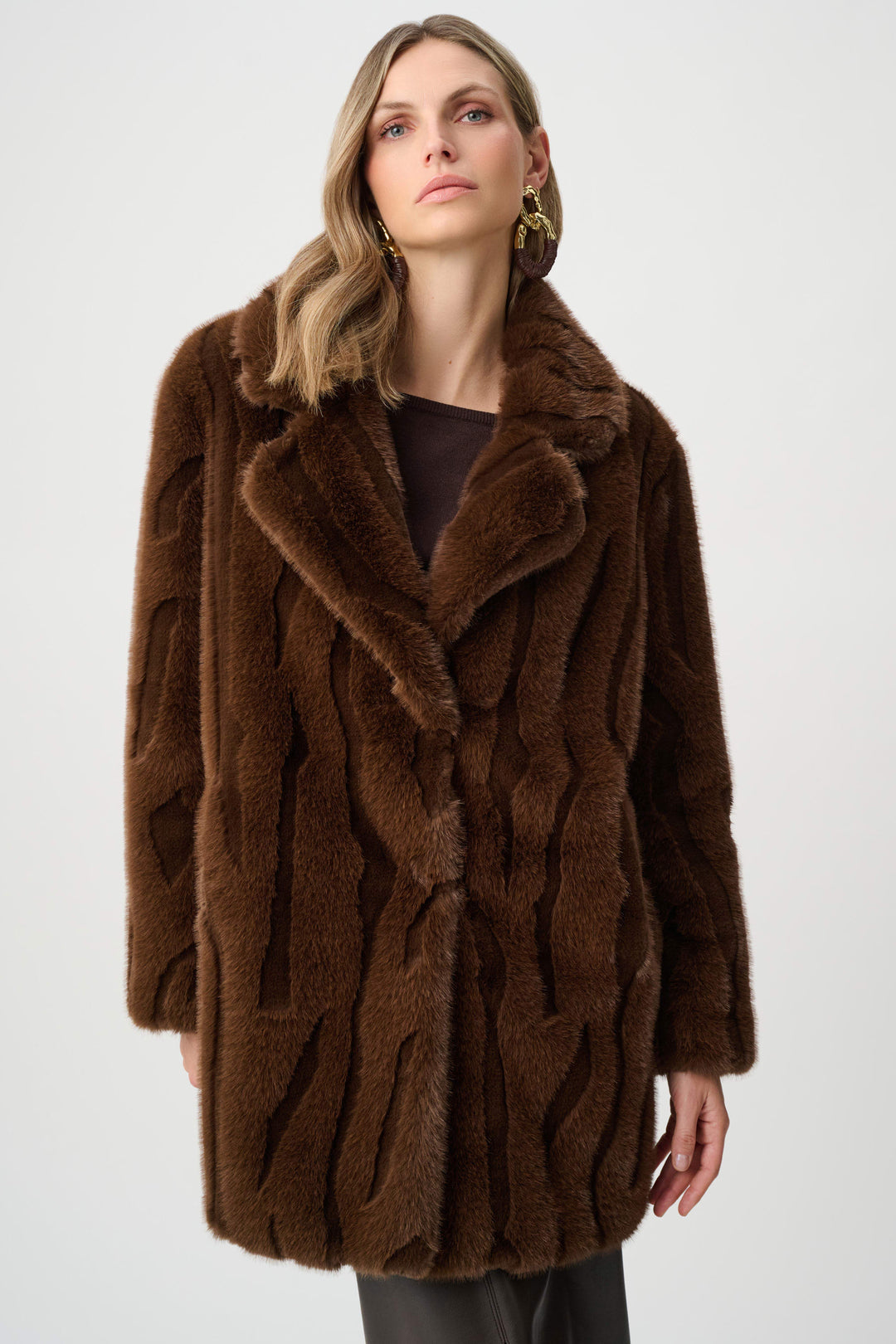 Joseph Ribkoff Faux Fur Notch Collared Coat  263916  Brown