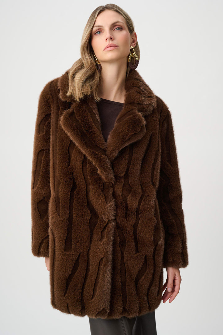 Joseph Ribkoff Faux Fur Notch Collared Coat  263916  Brown