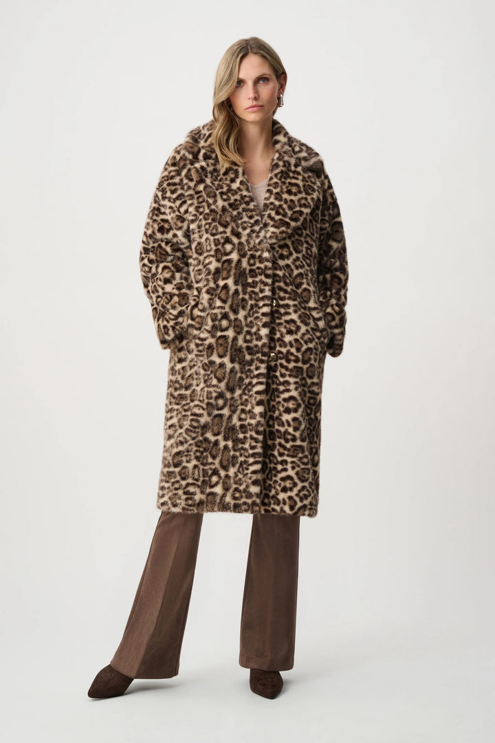 Joseph Ribkoff Faux Fur Leopard Coat  263919  Beige/Multi