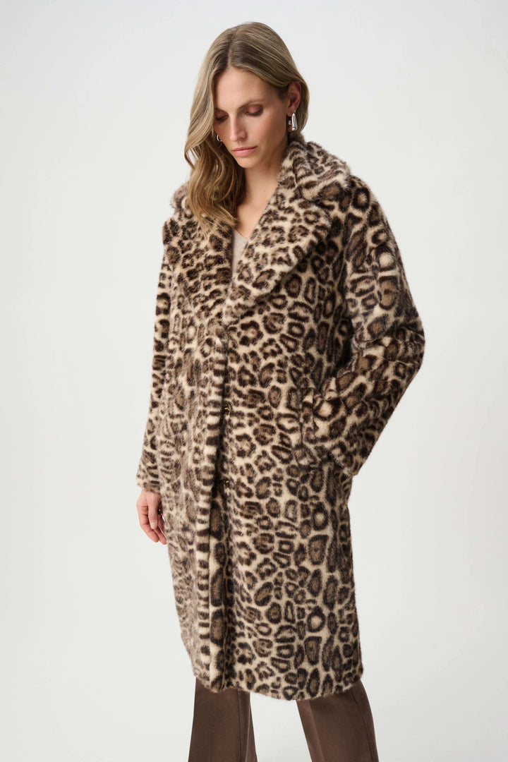 Joseph Ribkoff Faux Fur Leopard Coat  263919  Beige/Multi