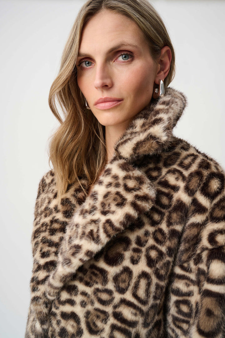 Joseph Ribkoff Faux Fur Leopard Coat  263919  Beige/Multi