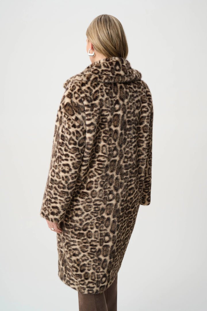 Joseph Ribkoff Faux Fur Leopard Coat  263919  Beige/Multi