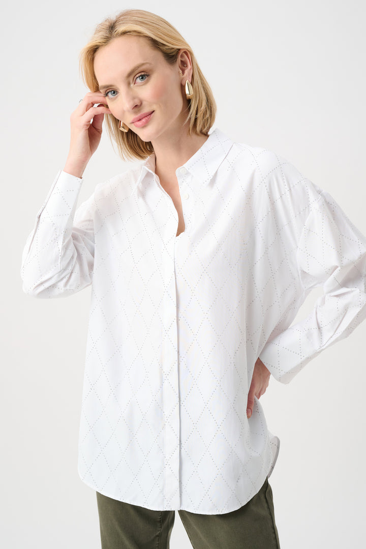 Joseph Ribkoff Boxy Blouse with Rhinestone Detail  263922  Vanilla